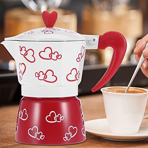 Fydun Алуминиева здрава tea moka pot 3 Домакински офис tea imusa Coffee Maker (Червено сърце, бъдете внимателни)
