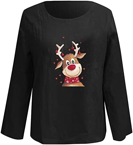 Тениски с дълъг Ръкав за Жени, Коледа Риза с Кръгло Деколте, Забавни Скъпа Блуза с Участието на Лосове от Карикатура, Мек