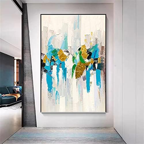 DLVKHKL Скандинавски Абстрактен Платно ръчно изработени Синьо-Сива Картина с маслени Бои Жълто Нощен Плакат Начало Декор за Хола (Цвят: D, Размер: 60x90 см, Без рамка)
