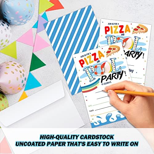 Комплект от 20 Покани картички с конвертами за рожден Ден за деца, Допълващи билет за парти с пица и басейн за момчета или
