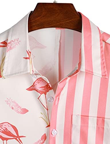 VATPAVE Мъжки Хавайски Ризи с Фламинго, Ежедневни Риза с Копчета и Къс ръкав, Летни Плажни Ризи