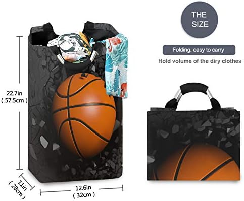 Pfrewn 3D Баскетболно Черна Стенни Голяма Кошница за Дрехи, Сгъваема Кошница за дрехи с Дръжки Водонепроницаемое Трайно Кофа за