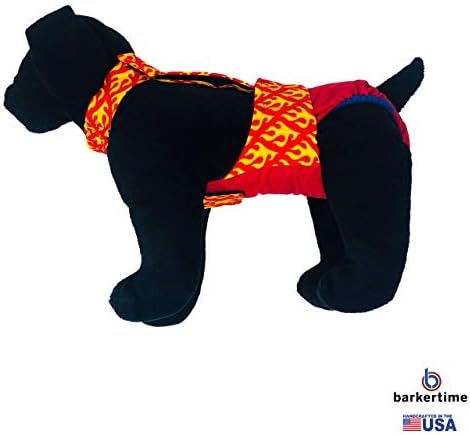 Гащеризон Barkertime Hot Flames on Red за кучета от Премиум-клас, защитени от бягство, XL, с отвор за опашката - Произведено в САЩ
