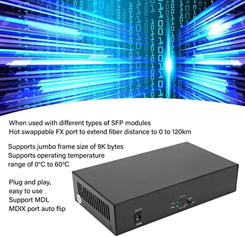 Медиаконвертер ASHATA Fiber Ethernet, 12-портов Оптичен медиаконвертер SFP, Gigabit оптичен радиостанцията, 4 оптичен порт и 8 електрически пристанището, щепсела и да играе, трансф?