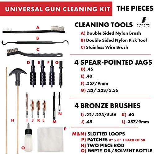 Bear Armz Тактически Универсален комплект за почистване на оръжие | Американската компания | идеален за дробовиков, Пушки, Дульнозарядных устройства, пистолети за ръчн