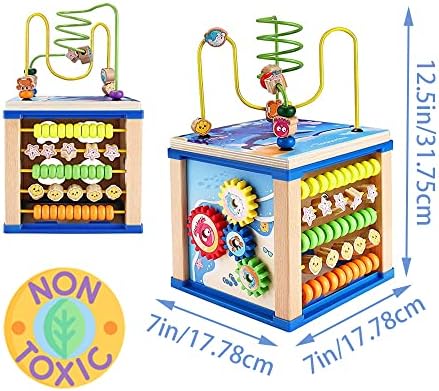 FZLMYANGNDQZ Детски Игри Кубче-Лабиринт от Топчета за деца на 3-6 години, с Лабиринт от Мъниста, Дървени Център на активност, 5-в-1, Сортировач под формата на Кубчета Монтесо?