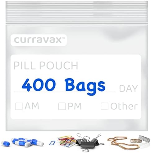 Пликчета за хапчета CURRAVAX, не съдържа 400 бисфенол А, 3 x 2,75-инчов Торбичка за хапчета - Пликове за таблетки с надпис на етикета –Прозрачни Пликове за таблетки с цип за п