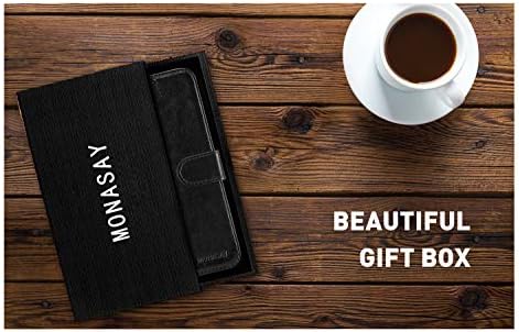 Чанта-портфейл MONASAY Galaxy S21 Ultra 5G, 6,8 инча [Защитно фолио за дисплея в комплекта] [RFID lock], флип-надолу кожена корица-награда за мобилен телефон с притежател на кредитна к?