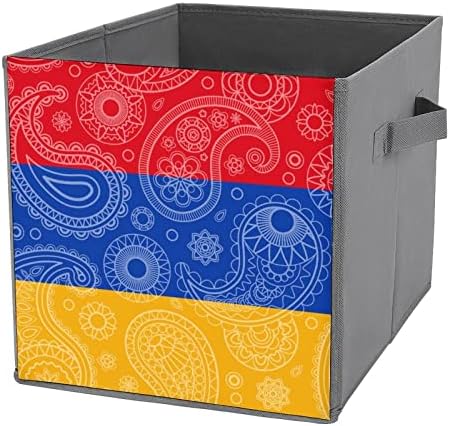 Армения Пейсли Флаг Изкуствена Кожа Сгъваеми Кутии За Съхранение Платно Куб Организатор Кошница с Дръжка