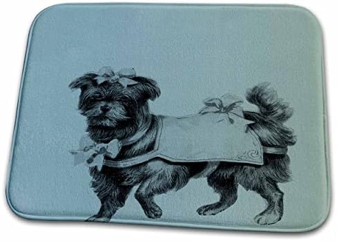 Животни 3dRose PS - Синьо куче с бантиком, девчачьи домашни любимци, животни - Подложки за сушене на чинии (ddm-130559-1)