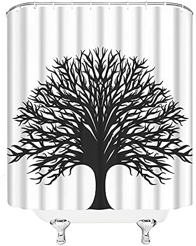 Черно-бяла Завеса за душ под формата на Дърво, Абстрактен Силует Клони на дървото, Ретро Арт Принт Гора, Просто Однотонная Плат, Комплект