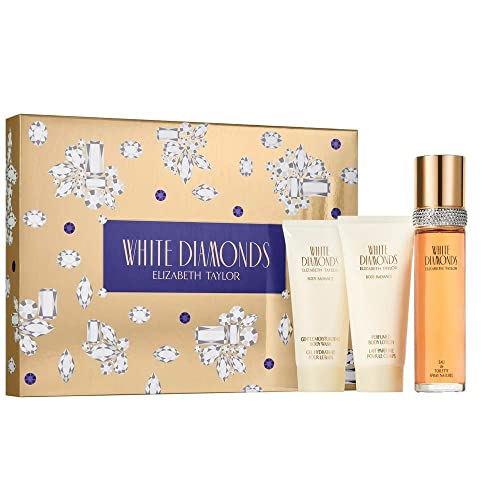 White Diamonds на Elizabeth Taylor за жени - Подаръчен комплект от 3 теми, 3,3 мл EDT-спрей, 3,3 мл лосион за тяло, 3,3