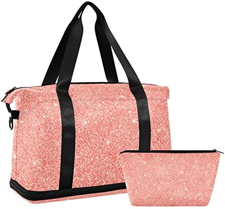 Оранжево-Розова Спортна чанта с брилянтен принтом за Жени, Мъже Пътна Спортна чанта с отделение за обувки, Чанта за седмицата и за жени,