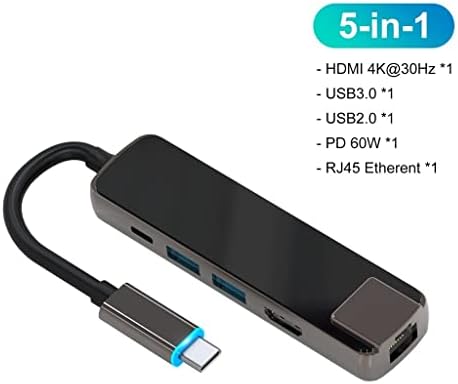 IULJH USB 3.1 Hub Type-C към адаптер 4K USB 3.0 2.0 Хъб TF Слот за SD четец на PD за Type C C USB сплитер (Цвят: сив, размери: Д)