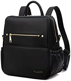 Раница YUUMA Mini за памперси - Минималистичная чанта от висококачествена веганской на кожата с 7 вътрешни и 5 външни джоба (оникс)