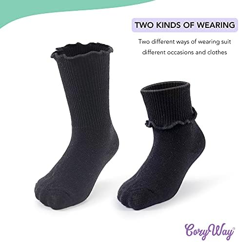 Чорапи за малки момичета CozyWay, 6 опаковки, Чорапите-маншет с една вълнообразна на Ръба и Рюшами