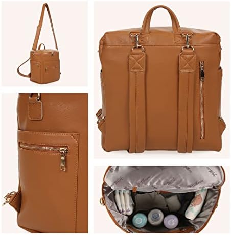 раница-чанта за памперси motheric Soho от кафява веганской кожа за деца, голяма дизайнерска утепленная чанта за памперси - детски пътни чанти за момичета и момчета - стоки