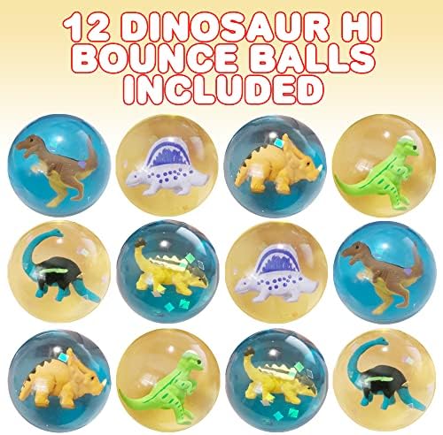 Топки ArtCreativity с висок отскок от динозавър, Комплект от 12 броя, Топки за деца с 3D Динозавром вътре, Улични играчки за насърчаване на активните игри, Подаръци за партит