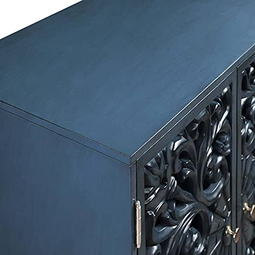 Шкаф за съхранение на LALUZ с двойна врата, на бюфет, бюфет за дневна, модерно кух резное дърво, синьо 30 инча