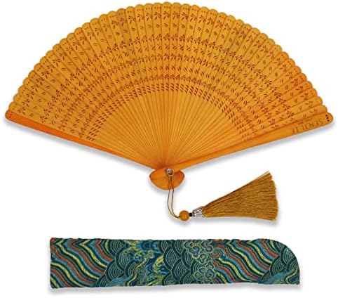 SENJLIE - Сгъваема Фен Ръчно изработени китайски/японски Ретро дизайн, Bamboo Сгъваем Фен на ръчна работа с калъф, Ориенталски Подарък за мъже/Жени (Жълт)