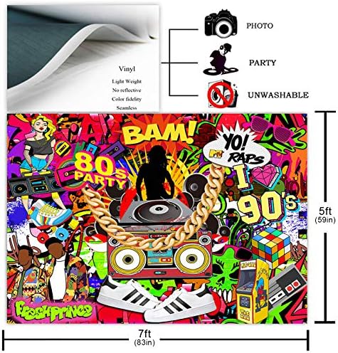 Фон за парти в стил хип-хоп Avezano Връщане към темата Аз обичам 80-те 90-те, Фонове за Фотобудки с графити на стената, за възрастни,