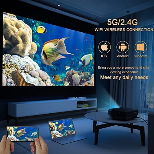 Проектор с 5G WiFi и Bluetooth AMLINK 13000L Full HD 1080P Открит Преносим видео проектор С поддръжка на 4K, филм проектор за домашно кино, Съвместими с HDMI, VGA, USB, PC, iOS и Android