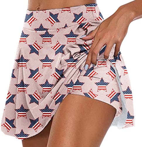 На 4 юли Стаи Поли с Къси панталони за жени, Плисе Струящиеся къси Панталони за голф с висока талия, 2 в 1, Спортни панталони-Кюлоты с флага на сащ