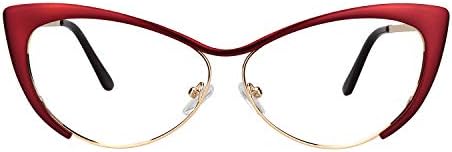 Zeelool Извънгабаритни Очила Cat Eye Blue Light Blocking за Жени, Метални Очила Ellen VFM0176