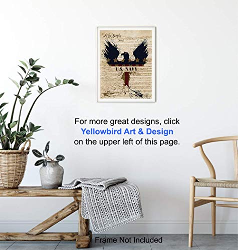 Патриотичен Художествен Плакат на ВМС на САЩ - Стенен Декор 8x10 - Принт Американски орел за украса на дома в хола, Спалнята,