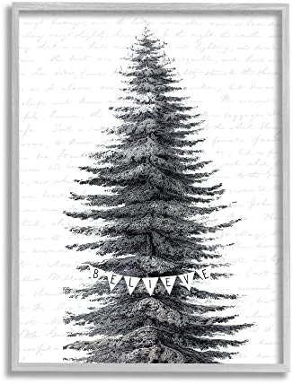 Stupell Industries заснежените върхове на Коледно дърво Believe Holiday Word Дизайн, Изпълнени Букви и подплата