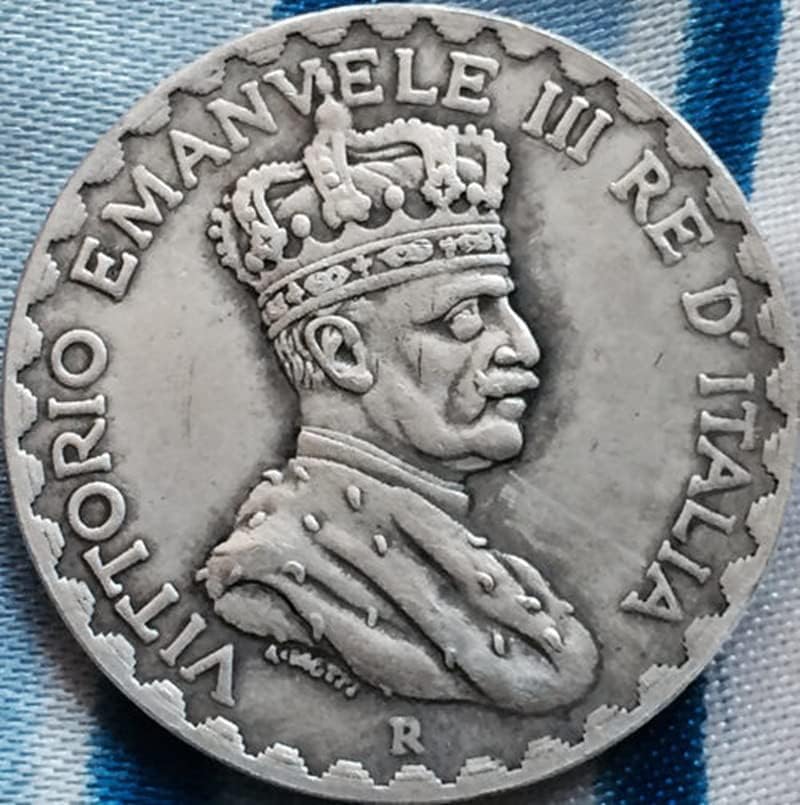 Италианска монета 1925 г. 5 Лири От Чиста Мед, Антично сребърно покритие Сребърен Долар, монети, Изделия от която можете да выдувать