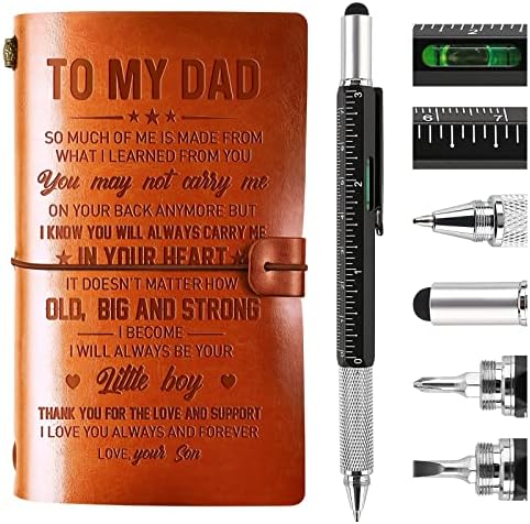 Booson Подаръци за татко, Моя татко Кожена списание за Еднократна Употреба Пътен Бележник с химикалка-Мультитулом за татко За рождения