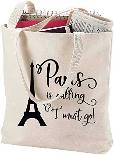 Смели чанти-тоут Париж вика, и аз трябва да отида! курсив Айфеловата Кула Франция любов Натурална Холщовая Чанта-Тоут забавен подарък