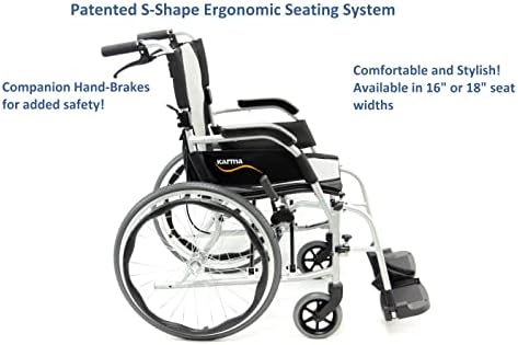 Ергономична ультралегкая инвалидна количка Karman Healthcare тегло 19,8 паунда, перлено сребрист цвят, 18 x 17