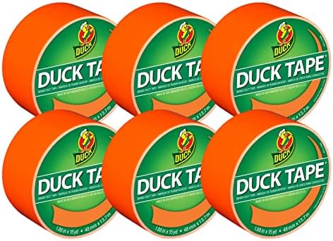 Цветното тиксо Duck Brand 1265019_C, 1,88 инча x 15 ярда, 6 Ролки, Неоново-оранжев, 6 Ролки