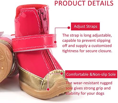 Обувки за малки кучета, Обувки за горещ асфалт, Зимни Обувки за кученце със Светоотражающей лента, устойчива на плъзгане подметка каучук, 4 бр. (Розов пух-5 # 1,76 x 2,14 ин?