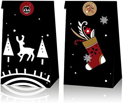 Bialowase 12 Опаковки Коледно Хартиени чанти за партита, Подаръци пакети на коледна тематика с 24 Стикери, 24 пакет с цифрова обратното броене, Опаковани бонбони, за Коледн