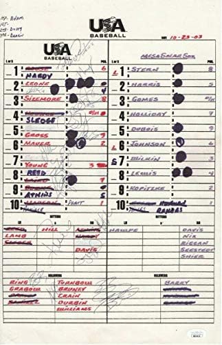 Карта на Състава на бейзболния отбор на САЩ 2003 г., с автограф Харди Сайзмора JSA BB25619 - Бейзболни картички MLB С автограф