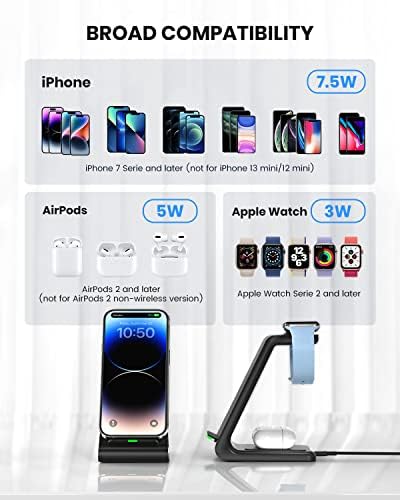 Безжично Зарядно устройство GEEKERA 3 в 1 и Магнитна Безжично зарядно устройство ще захранване на панела за iPhone, Apple Watch, AirPods, T301 и T2601