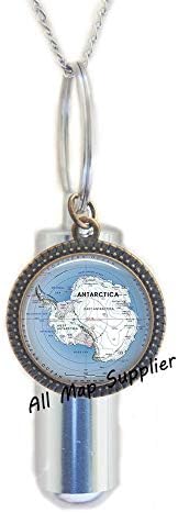 AllMapsupplier Модно Колие с Урной за кремация, Урна с карта на Антарктида, Бижута с карта на Антарктида, Карта на Южния