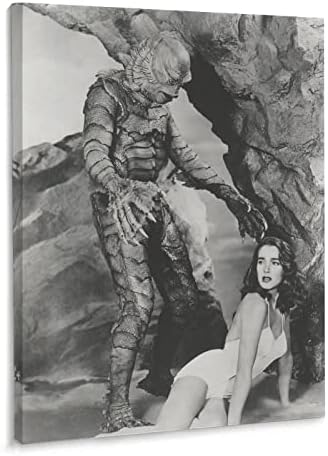Съществото от Черната лагуна 1954 Класически Ретро Постер на филм на ужасите, Готини плакати, на черно-бели Стенни Художествени