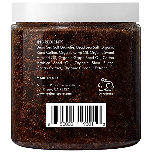 MAJESTIC PURE Arabica Scrub Coffee - Напълно натурален Скраб за тяло за грижа за кожата, срещу стрии, акне и целулит, намалява вид разширени вени, екземи, пигментни петна и разширени