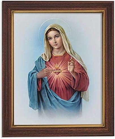 Портретна принт Gerffert Collection Свещеното сърце на Мария в рамка, 13 инча (рамка с тапицерия в тон на дърво)