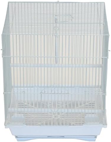 Клетка за папагали YML A1324MWHT с плосък покрив със среден размер, 13.3 х 10,8x 16,5, Бяла
