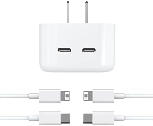 [Сертифициран от Apple Пфи] Бързо зарядно устройство за iPhone 13-14, компактен захранващ Адаптер с два USB порта-C с мощност 35 W, Складное Бързо Монтиране на Зарядно устройств