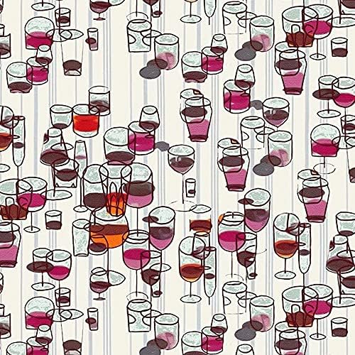 Cartoony винарска дизайн, отпечатан на памучна ватирана тъкан The Yard (оранжев, червен, розов)