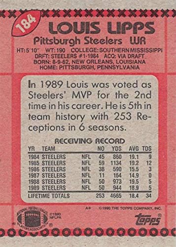 1990 Topps Football #184 Луис Липпс Питсбърг Стийлърс Официалната Търговска картичка NFL от Topps