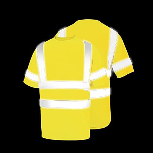 Светоотражающая Защитно риза Pomerol Повишена видимост, на 3 опаковки, Дишаща Жълта Защитна тениска Унисекс с Къс ръкав и лента Hi-Vis Отпред, за Работа, за Оборотите на Мо