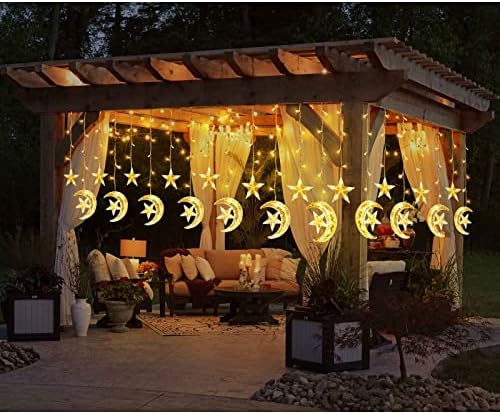 Homeleo Слънчеви Външни осветителни тела за украса на Рамадан, 138LED Междузвездни Лунните Страхотни Завеси за декор на Рамадан, Слънчеви