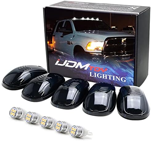 Ходови светлини на покрива на кабината с дымчатыми лещи iJDMTOY Бял цвят, Съвместими С камиони Chevrolet, Dodge, Ford GMC